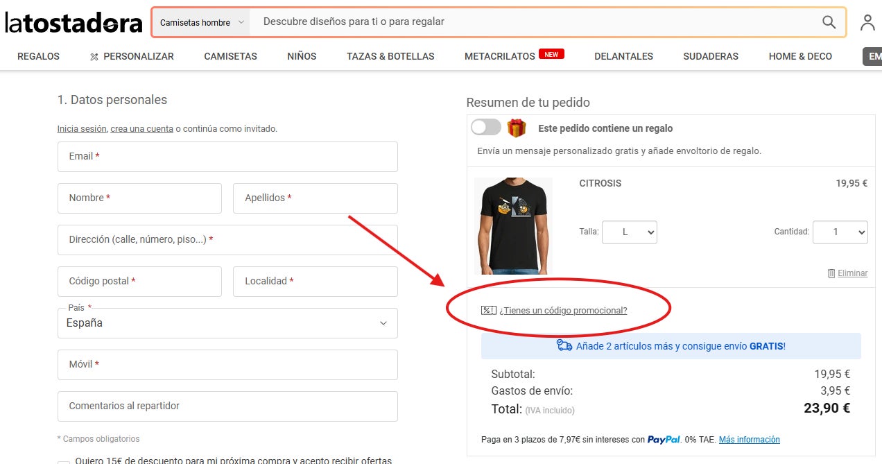 como visualizar la casilla para canjear el codigo descuento la tostadora